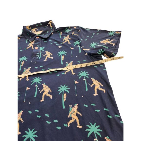 Tipsy Elves Sasquatch Bigfoot Golf Shirt Performance Large Blue Palm Tree - Picture 3 of 7